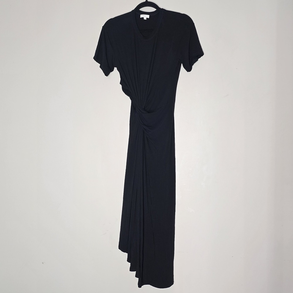A.L.C. Bridget Dress S Black Ruched Cutout Waist Midi Micro Modal